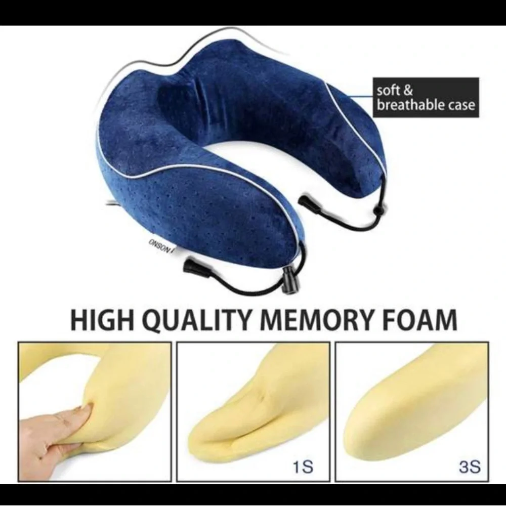 NWT ONSON Travel Pillow, Eye Mask, fEar Plugs w Travel Bag, 100% PURE MEMORY FOA